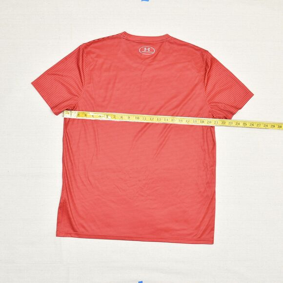 Under Armour Men T Shirt Crew Neck Striped Polyester Red Size L Loose Heatgear - Picture 4 of 8